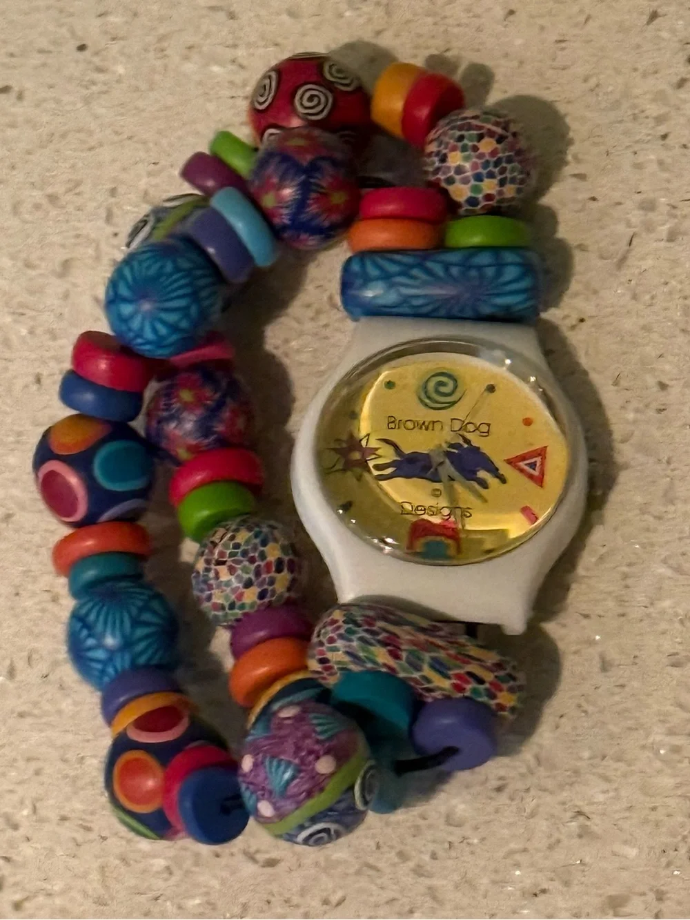 Vintage Brown Dog Designs Whimsical Colorful Polymer Clay Beaded Statement Watch